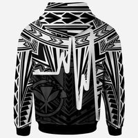 Hawaii Custom Zip up Hoodie Kanaka Maoli With Polynesian Pattern In Heartbeat Style (Black,White) - Polynesian Pride