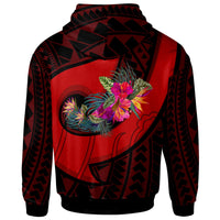 Tahiti Zip up Hoodie Polynesian Hook and Hibiscus (Red) - Polynesian Pride
