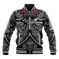 (Custom Text and Number) New Zealand Silver Fern Rugby Baseball Jacket All Black NZ Maori Pattern LT13 - Polynesian Pride