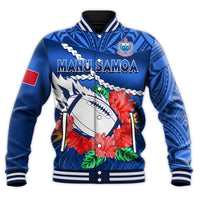 Samoa Rugby Baseball Jacket Manu Samoa Polynesian Hibiscus Blue Style LT14 - Polynesian Pride