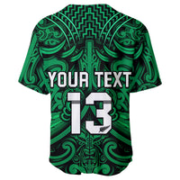 (Custom Text and Number) New Zealand Silver Fern Rugby Baseball Jersey All Black Green NZ Maori Pattern LT13 - Polynesian Pride
