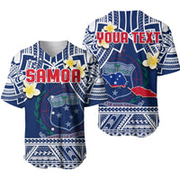 (Custom Personalised) Samoa Baseball Jersey Samoan Plumeria Flowers Mix Polynesian Pattern LT14 Blue - Polynesian Pride