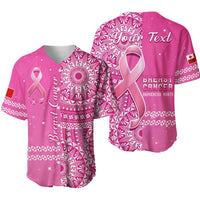 (Custom Personalised) Tonga Breast Cancer Baseball Jersey Tongan Ngatu Pattern No One Fights Alone LT14 Pink - Polynesian Pride