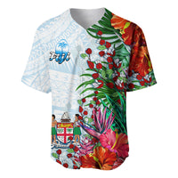 Fiji Baseball Jersey Proud Fijian Tapa mix Tagimoucia Flowers LT13 White - Polynesian Pride