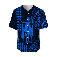Hawaii Day Kakau Baseball Jersey Proud To Be Hawaiian Blue King Kamehameha and Kanaka Maoli LT13 Blue - Polynesian Pride
