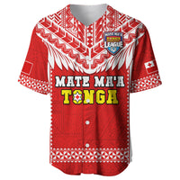 Tonga Rugby Baseball Jersey Mate Maa Tonga Pacific Ngatu White LT14 Red - Polynesian Pride