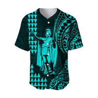 Hawaii Day Kakau Baseball Jersey Proud To Be Hawaiian Turquoise King Kamehameha and Kanaka Maoli LT13 Turquoise - Polynesian Pride