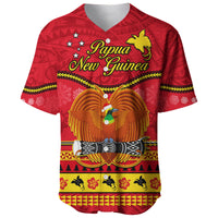 Papua New Guinea Christmas Baseball Jersey Bird Of Paradise Bikpela Hamamas Blong Dispela Krismas LT14 Red - Polynesian Pride