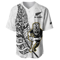 (Custom Text And Number) New Zealand Silver Fern Rugby Baseball Jersey All Black Maori Version White LT14 - Polynesian Pride