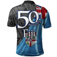 Fiji Polo Shirt Labasa Fiji Day 50th Anniversary With Tapa Patterns - Polynesian Pride