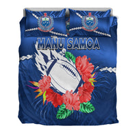 Samoa Rugby Bedding Set Manu Samoa Polynesian Hibiscus Blue Style LT14 - Polynesian Pride