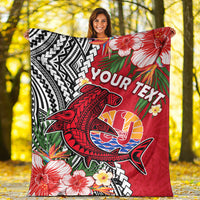 (Custom Personalised) Tahiti Islands Premium Blanket Polynesian Shark Mix Tropical Flowers LT14 White - Polynesian Pride