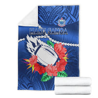 Samoa Rugby Premium Blanket Manu Samoa Polynesian Hibiscus Blue Style LT14 - Polynesian Pride