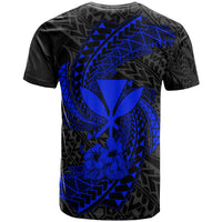 Polynesian Hawaii T Shirt Blue Spiral Pattern Hibiscus - Polynesian Pride