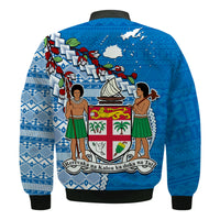 Fiji Bomber Jacket Fijian Drua Mix Tagimaucia Flower Blue Style LT14 - Polynesian Pride