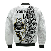 (Custom Text And Number) New Zealand Silver Fern Rugby Bomber Jacket All Black Maori Version White LT14 - Polynesian Pride
