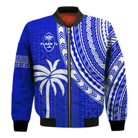(Custom Text and Number) Fiji Rugby Sevens Bomber Jacket Fijian 7s Tapa Polynesian Blue Ver.02 LT13 - Polynesian Pride