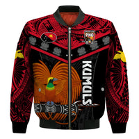 Papua New Guinea Rugby Bomber Jacket PNG Kumuls Bird Of Paradise Black LT14 - Polynesian Pride