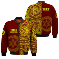 (Custom Personalised) Tonga High School Bomber Jacket Tongan Ngatu Pattern LT14 Unisex Red - Polynesian Pride