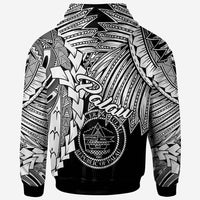 Palau Polynesian Custom Hoodie Tribal Wave Tattoo White - Polynesian Pride