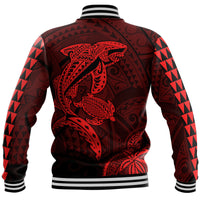 Hawaii Baseball Jacket Shark and Turtle Mix Kakau Red LT9 - Polynesian Pride
