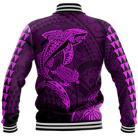 Hawaii Baseball Jacket Shark and Turtle Mix Kakau Purple LT9 - Polynesian Pride