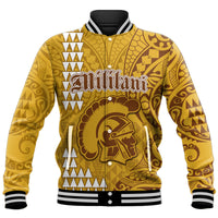 Hawaii Mililani High School Baseball Jacket Tribal Kakau LT9 Unisex Yellow - Polynesian Pride