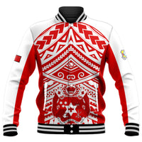 Tonga Rugby Sevens Baseball Jacket Coat of Arms Tribal Polynesian Pattern LT9 Unisex Red - Polynesian Pride