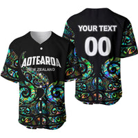 (Custom Personalised) New Zealand Rugby Baseball Jersey - Maori Fern Papua Shell style LT6 Black - Polynesian Pride