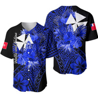 Wallis and Futuna Baseball Jersey Hibiscus Blue No.2 Color LT6 Blue - Polynesian Pride