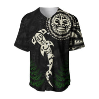 Aotearoa Fern Baseball Jersey Maori Manaia and Fish LT13 Black - Polynesian Pride