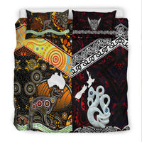 New Zealand Maori Aotearoa And Australia Aboriginal Bedding Set Together - Red LT8 - Polynesian Pride