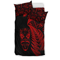 New Zealand Haka Rugby Maori Bedding Set Silver Fern Vibes - Red LT8 - Polynesian Pride