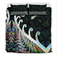 New Zealand Rugby Maori Bedding Set Silver Fern Koru Vibes - Paua Shell LT8 - Polynesian Pride