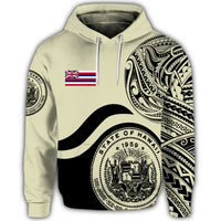 Hawaii Coat of Arms Hoodie Waveshape Style Beige - Polynesian Pride