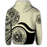 Hawaii Coat of Arms Zip Hoodie Waveshape Style Beige - Polynesian Pride
