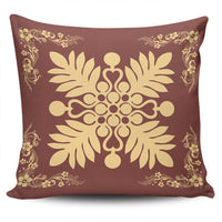 Hawaiian Quilt Maui Plant And Hibiscus Pattern Pillow Covers - Beige Coral - AH One Size Beige - Polynesian Pride