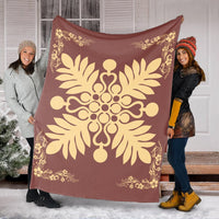 Hawaiian Quilt Maui Plant And Hibiscus Premium Blanket - Beige Coral - AH - Polynesian Pride