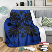 Hawaiian Quilt Maui Plant And Hibiscus Premium Blanket - Black Blue - AH - Polynesian Pride