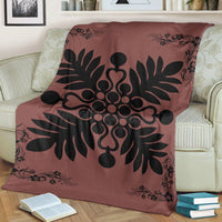 Hawaiian Quilt Maui Plant And Hibiscus Premium Blanket - Black Coral - AH - Polynesian Pride