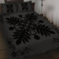 Hawaiian Quilt Maui Plant And Hibiscus Pattern Quilt Bed Set - Black Gray - AH - Polynesian Pride