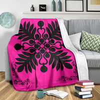 Hawaiian Quilt Maui Plant And Hibiscus Premium Blanket - Black Pink - AH - Polynesian Pride