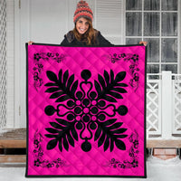 Hawaiian Quilt Maui Plant And Hibiscus Premium Quilt - Black Pink - AH - Polynesian Pride