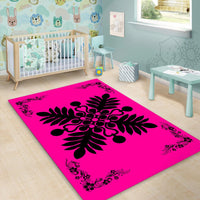 Hawaiian Quilt Maui Plant And Hibiscus Pattern Area Rug - Black Pink - AH - Polynesian Pride