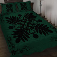 Hawaiian Quilt Maui Plant And Hibiscus Pattern Quilt Bed Set - Black Sacramento - AH - Polynesian Pride