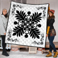 Hawaiian Quilt Maui Plant And Hibiscus Premium Quilt - Black White - AH - Polynesian Pride
