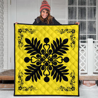 Hawaiian Quilt Maui Plant And Hibiscus Premium Quilt - Black Yellow - AH - Polynesian Pride