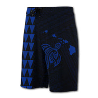 Hawaii Kakau Polynesian Turtle Map Board Shorts - Blue - Polynesian Pride
