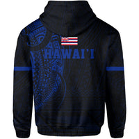 Polynesian Kakau Kanaka Flag of Hawaii Hoodie Blue - Polynesian Pride