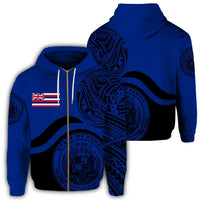 Hawaii Coat of Arms Zip Hoodie Waveshape Style Blue Unisex Art - Polynesian Pride